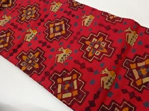 手織り紬抽象有栖川・幾何学模様織出し名古屋帯